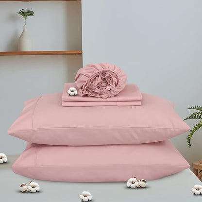 RUVANTI 100% Organic Cotton Sheets Full Size, Percale Weave, GOTS Certified, 4-Piece Set, Deep Pocket 15", Crisp & Breathable, Soft Durable Bedding, Sábanas Algodón Orgánico – Peach Skin
