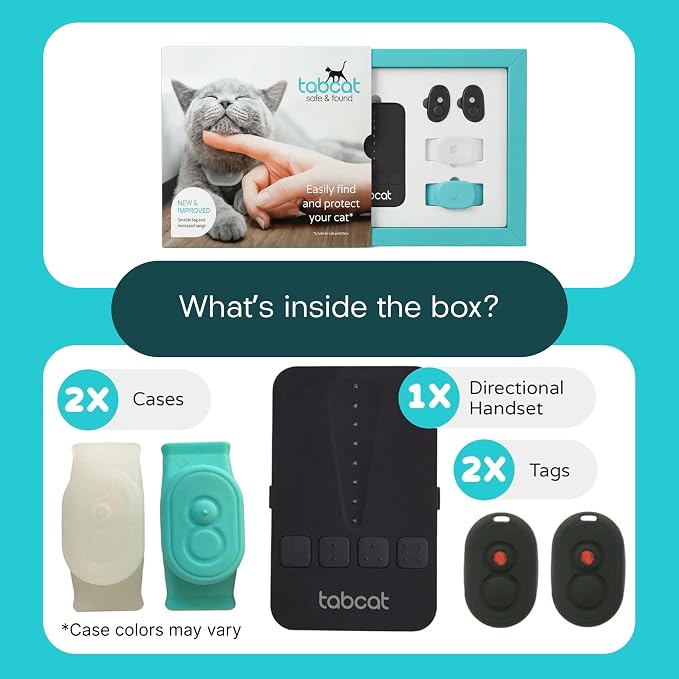 Tabcat V2 Cat & Kitten Tracker - More Accurate Than GPS - No Monthly Fee or Subscription - Includes 2 Homing Tags - Up to 150m Range - Small & Lightweight Tags Perfect to Find Indoor & Outdoor Cats
