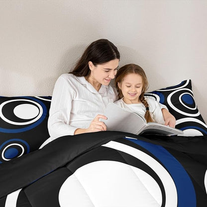 Erosebridal Black Blue Vortex Twin Bedding Sets for Adult Women Men Chic Geometric Abstract Mens Comforter Set Striped Aesthetic Circles Quilt Duvet Set Boho Modern Bedding Collections