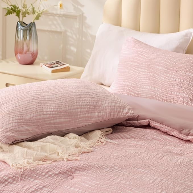 BEDELITE Blush Pink Twin Comforter Set - 2 Peices Boho Tufted Jacquard Bedding Comforter Sets, Lightweight Soft & Warm Twin Bedding Sets with 1 Pillowcase for All Season