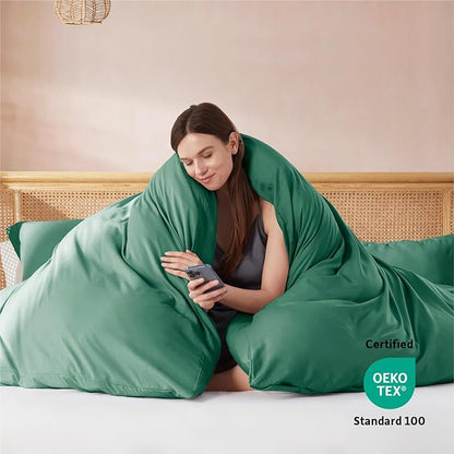 Nestl Twin Duvet Cover Set - Soft Double Brushed Dark Green Duvet Cover Twin/Twin XL, 2 Piece, with Button Closure, 1 Duvet Cover 68x90 inches and 1 Pillow Sham