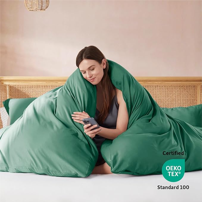 Nestl Dark Green California King Duvet Cover Sets - Soft Double Brushed Cal King Duvet Cover, 3 Piece, with Button Closure, 1 Duvet Cover 104x98 inches and 2 Pillow Shams