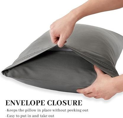 YIYEA Pillow Cases Standard Size Set of 4, Ultra Soft 1800TC Hotel Quality Double Brushed Microfiber Embroidered Pillowcases, Envelope Closure, Fade Resistant (20"x26", Dark Grey)