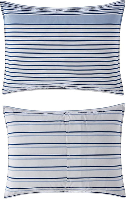 Eddie Bauer - Twin Comforter Set, Cotton Bedding with Matching Sham, Two-Piece Back Closure, Dorm Essentials (Cooper Stripe Blue)