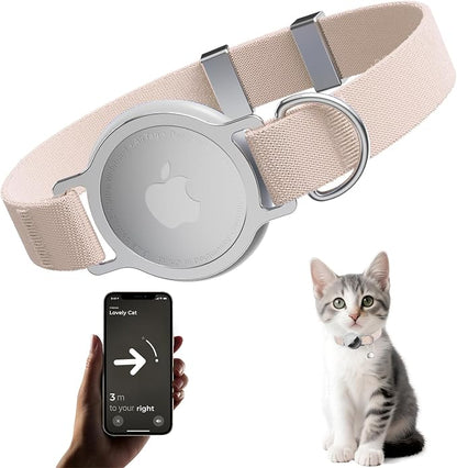 AirTag Cat Collar, Elastic Tracker Collar with Airtag Holder and Bell | Compatible with Apple Air Tag, Lightweight & Scratch Resistant, Adjustable Stepless GPS Pet Collar for Cats Kittens, Khaki