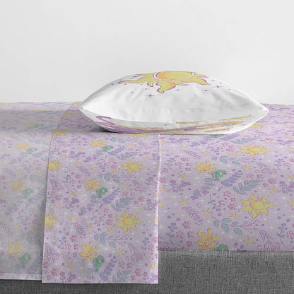 Jay Franco Kids Sheet Set with Fitted, Flat Sheets & Pillow Cover - Ultra-Soft Bedding with Pillowcase for Room Decor, Purple - Disney Princess Rapunzel, 3 Piece Twin