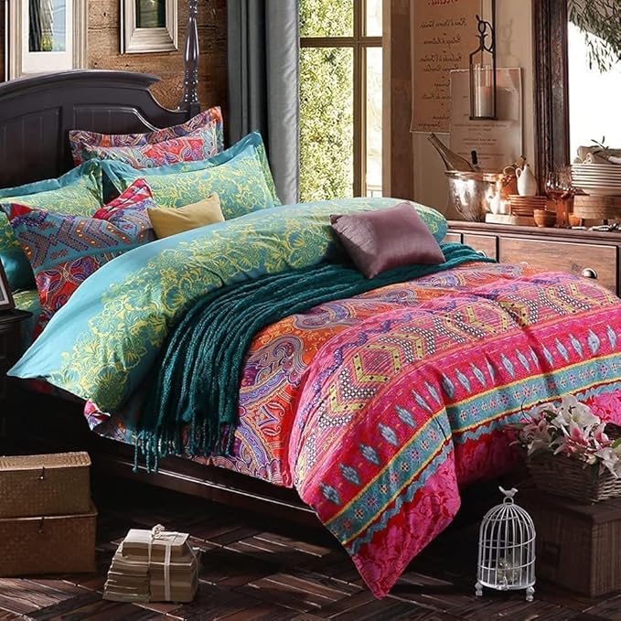 Boho Twin Comforter Set Soft Chic Bedding Twin Comforter Set 2 Pieces Lightweight Exotic Red Teal Bohemian Mandala Colorful Retro Printed Comforter Set for All Seasons Luxury Comfy