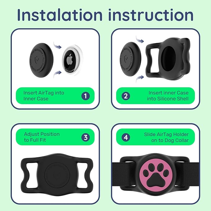 IP68 Waterproof Dog AirTag Holder for Dog Collar, Soft, Stretchy Silicone | Full-Body Protection, Easy Tool-Free Installation, Quiet, No-Dangle Fit, Lightweight, Fits Dog & Cat Collars of All Widths