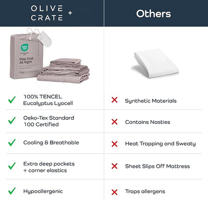 Olive + Crate Tencel Lyocell Eucalyptus Sheets King Size - Cooling Tencel Sheets for Hot Sleepers with 18 Inch Deep Pocket Fit - Dusk 4-Piece Set