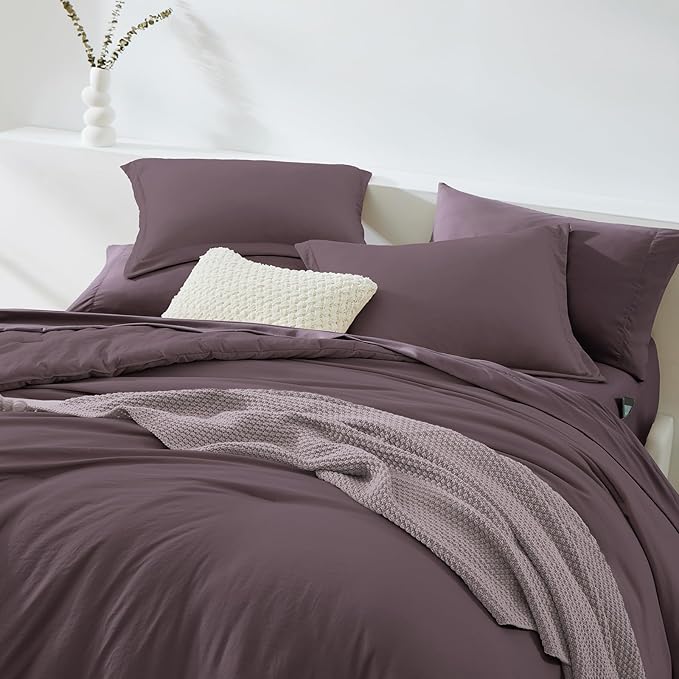 WRENSONGE King Comforter Set, 7 Pieces Artic Plum Soft Bed in a Bag King with Fitted Sheet, Flat Sheet, 2 Pillow Shams, and 2 Pillowcases- Warm Bedding Set for All Season