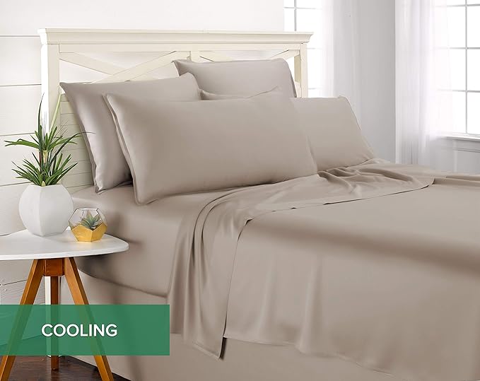 Pure Bamboo Full Sheets, Genuine 100% Organic Viscose Derived from Bamboo Bed Sheet Set, Luxuriously Soft & Cooling, Double Stitching, 2 Year Quality Promise (Full, Sand)