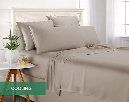 Pure Bamboo Full Sheets, Genuine 100% Organic Viscose Derived from Bamboo Bed Sheet Set, Luxuriously Soft & Cooling, Double Stitching, 2 Year Quality Promise (Full, Sand)