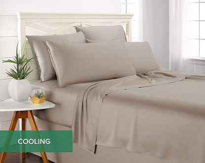 Pure Bamboo Queen Sheets, Genuine 100% Organic Viscose Derived from Bamboo Bed Sheet Set, Luxuriously Soft & Cooling, Double Stitching, 2 Year Quality Promise (Queen, Sand)