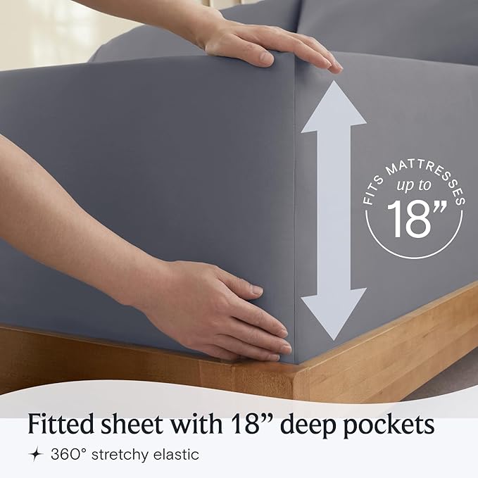 LuxClub 4 PC King Size Sheet Set Bed Sheets Deep Pockets 18" Wrinkle Free Cooling Bed Sheets Machine Washable Hotel Bedding Silky Soft - Light Grey King