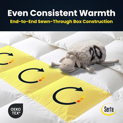 Serta Luxurious Goose Feathers Down Fiber Comforter King Size Duvet Insert, 100% Cotton, Hotel Quality Hypoallergenic Comforter, 59oz Light Warmth 106 x 90 in White