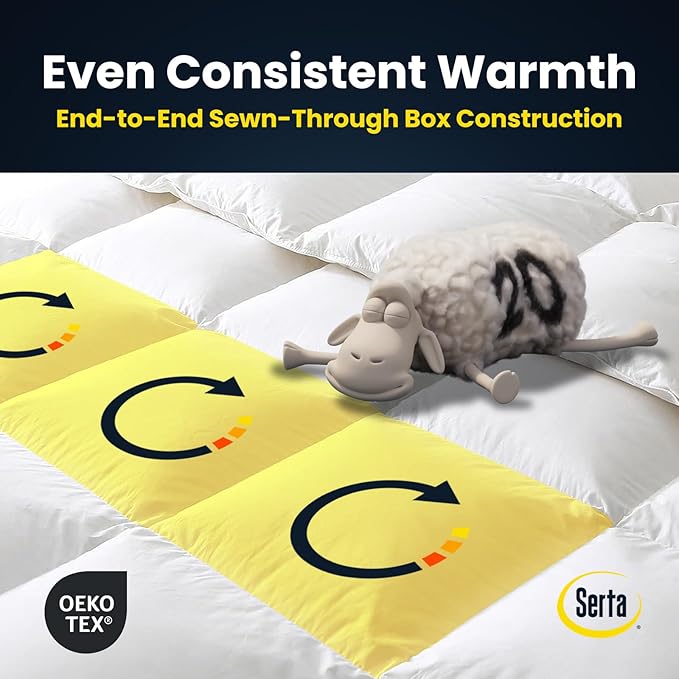 Serta Luxurious Goose Feathers Down Fiber Comforter Queen Size Duvet Insert, 100% Cotton, Hotel Quality Hypoallergenic Comforter, 50oz Light Warmth 90 x 90 in White