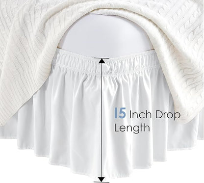 FreshCulture Elastic Wrap Around Bed Skirt - Easy Fit with 22-Inch Tailored Drop, Hotel Quality Dust Ruffle for Full Size Bed (White)