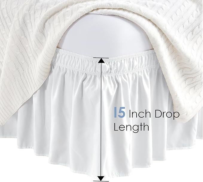 FreshCulture Twin Bed Skirt, Elastic Wrap Around Bed Skirt Twin Size, Bed Skirts for Adjustable Bed, Easy Fit with 22 Inch Drop Length, Hotel Quality Dust Ruffle for Twin Bed (White)