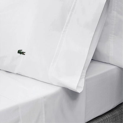 Lacoste 100% Cotton Percale 4-Piece Sheet Set – Cool, Crisp, Matte, and Durable, Oeko-Tex Certified – Solid, White, California King
