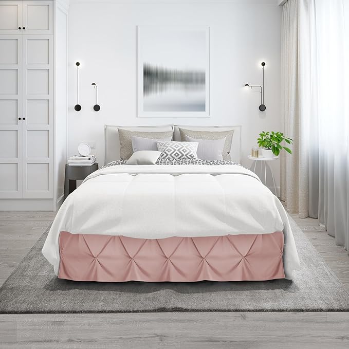 Nestl Blush Pink Bed Skirt Full Size, Pinch Pleat Full Bed Skirt, 14" Inch Drop Full Bedskirt, Hotel Quality Blush Pink Bed Skirts, Premium Microfiber Bedskirt for Full Bed, Blush Pink Full Bed Skirt