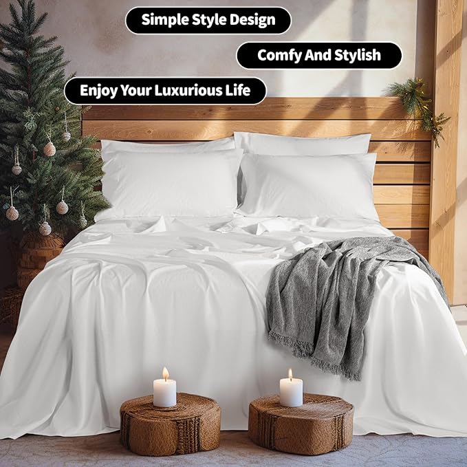 LBRO2M 100% Pure Linen Sheet Set Deep Pocket Up to 16" Bed Sheets Sets, Natural Flax Beddings Soft, Breathable, Comfortable for All Seasons 6 Pcs Sheet Set Full Size, White