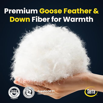 Serta Goose Feathers Down Fiber Comforter King Size Duvet Insert,100% Cotton, Hotel Luxury Hypoallergenic Comforter 95oz Extra Warmth 106 x 90 in White
