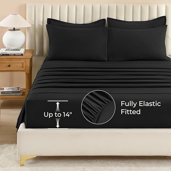 Litanika Oversized King Comforter Sets Black - 7 Pieces Bed in a Bag Oversized King Bedding Comforter Sets, Solid Lightweight Bed Set with Comforter, Sheets, Pillowcases & Shams