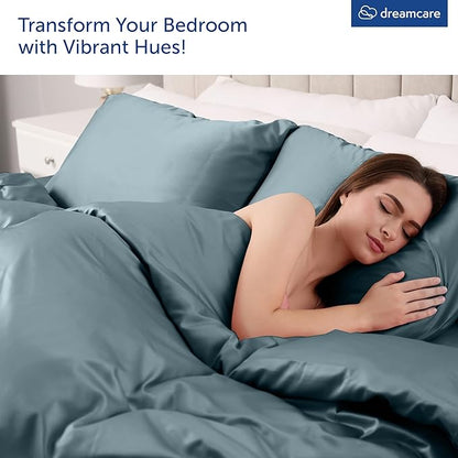 DREAMCARE Queen Sheet Set – 6 pcs Cooling Bed Sheets – up to 15” Deep Sheets Queen Size Bed Set – 2500 Supreme Collection – Extra Soft 100% Brushed Microfiber Hotel Luxury with Side Pocket – M Blue
