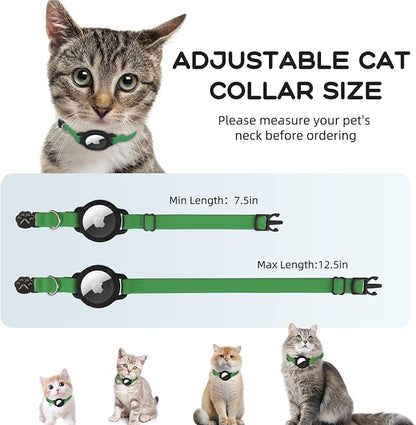 AirTag Cat Collars, Stretchy Collar with AirTag Holder and Bell | Breakaway - Ultra Design Elastic - GPS Tracking Collars - Adjustable Size for Cats & Puppies 7.5-12.5" - (Emerald Green)