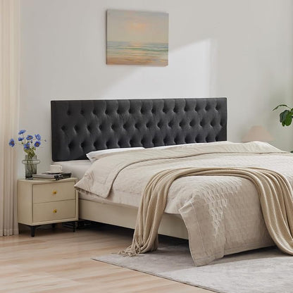 Cal King Size Headboard only, Modern Button Tufted Upholstered Headboards, Premium Linen Fabric Headboard with Wooden Legs, Adjustable Solid Wood Head Board, Dark Grey