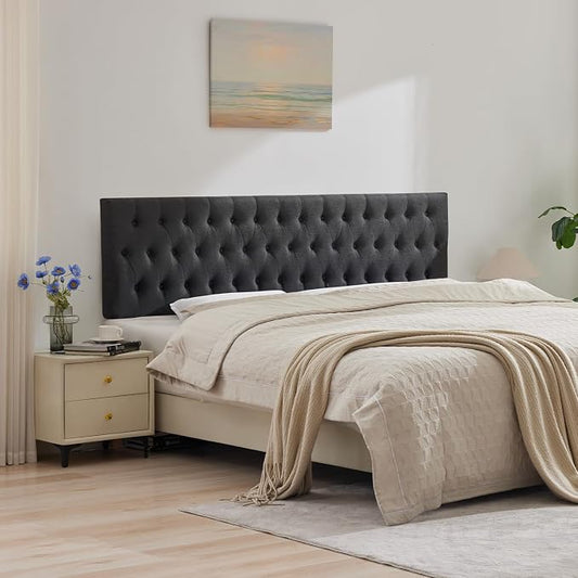 Cal King Size Headboard only, Modern Button Tufted Upholstered Headboards, Premium Linen Fabric Headboard with Wooden Legs, Adjustable Solid Wood Head Board, Dark Grey