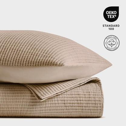 EVERGRACEHOME Cotton Coverlet Set Full Queen Size 3 Pieces, Lightweight Soft Ribbed Matelassé Bedspread Quilt Set, Cozy Oversized Quilted Bedding Set with 2 Pillow Shams for All Seasons, Urban Taupe