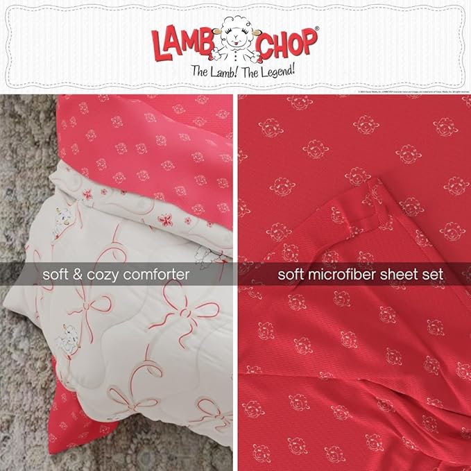 Lamb Chop Bedding Set, Full Size 7-Piece Super Soft Fluffy Reversible Comforter & Sheet Set with Sham, (100% Officially Licensed Product) by Franco Collectibles