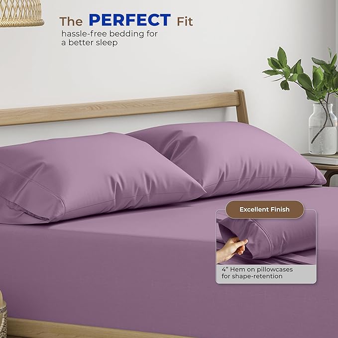 Thread Spread 100% Egyptian Cotton King Size Pillow Cases Set of 2 - Luxury 1000 Series Paradise Collection Pillow Cases King Size (Plum), Soft Cooling Hotel Egyptian Cotton Pillowcases