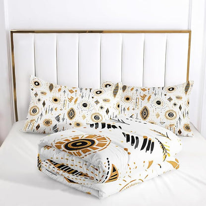 Boho Aztec Comforter Set Queen Yellow Geometry Bedding Sets 3PCS for Kids Teen Adult Room Decor Ultra-Soft Lightweight Microfiber 1 Comforter with 2 Pillowcases