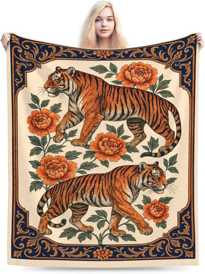 Tiger Blanket Super Soft Warm Fluffy Fleece Flannel Asian Oriental Animal Throw Blanket Cozy Fuzzy Plush Stuff Bedding Blankets Gifts for Women Kids Boys Girls Adults 80"X60"