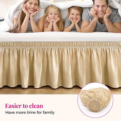 RIMELA Beige Bed Skirt Queen Size 18 Inch Drop, Wrap Around Elastic Bedskirt, Dust Ruffle for Adjustable Bed Base Machine Washable Easy to Install Bed Skirts