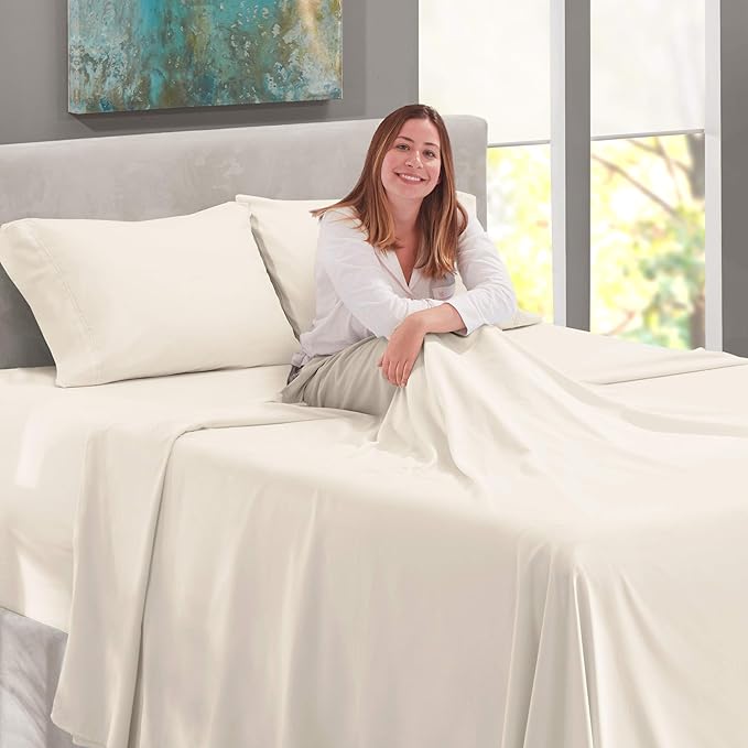 Nestl King Size Sheet Set, 4 Piece Extra Deep Pocket (18-24 inches), Microfiber, Hotel Luxury, Soft, Breathable, Wrinkle-Free, Easy to Care, Off White