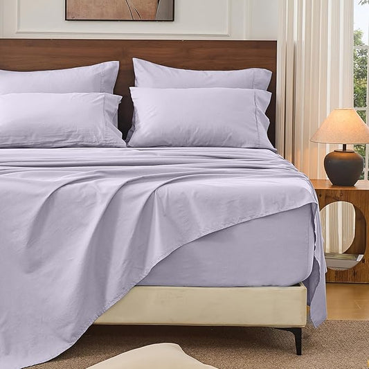 Bedlifes 100% French Linen Sheets California King Size 18-24" Extra Deep Pocket 4-Piece Set Breathable & Moisture-Wicking,Soft & Durable Sheets for Thick Mattresses(Lavender)