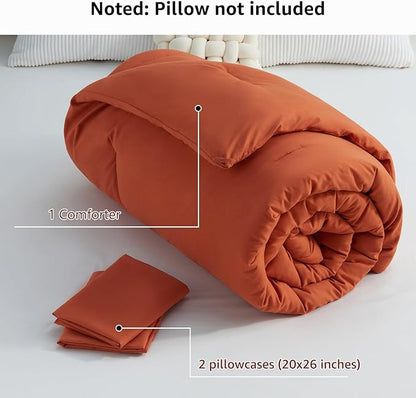 CozyLux Full Size Comforter Set Terracotta, 3 Pieces Burnt Orange Rust Solid Breathable Fall Bedding Sets, Luxury Lightweight Soft Bed Set with Down Alternative Comforter and 2 Pillowcases All Season