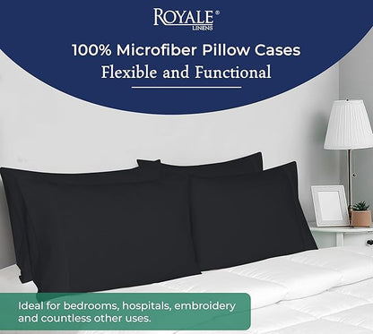 Royale Linens King Pillowcase Set of 2 - Bed Pillow Cover - 20" x 40" -Black Pillowcases - 1800 Brushed Microfiber, Wrinkle & Fade Resistant - Soft & Cozy- King Size Pillow Case (Black)