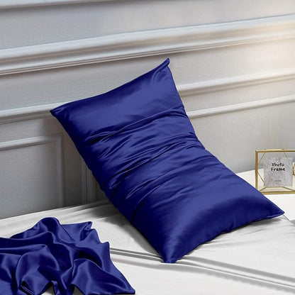 NTBAY 12 Pack Satin Queen Pillowcases for Hair and Skin, Luxurious and Silky Pillow Cases with Envelope Closure, 20 x 30 Inches, Navy Blue