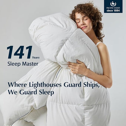 Pacific Coast Goose Feather Down Fiber Comforters Queen Size, Extra Fluffy White Duvet Insert, Ultra-Soft, Breathable, All Season Hotel Luxury Bedding Comforters, 8 Corner & Center Loops (90"x90")