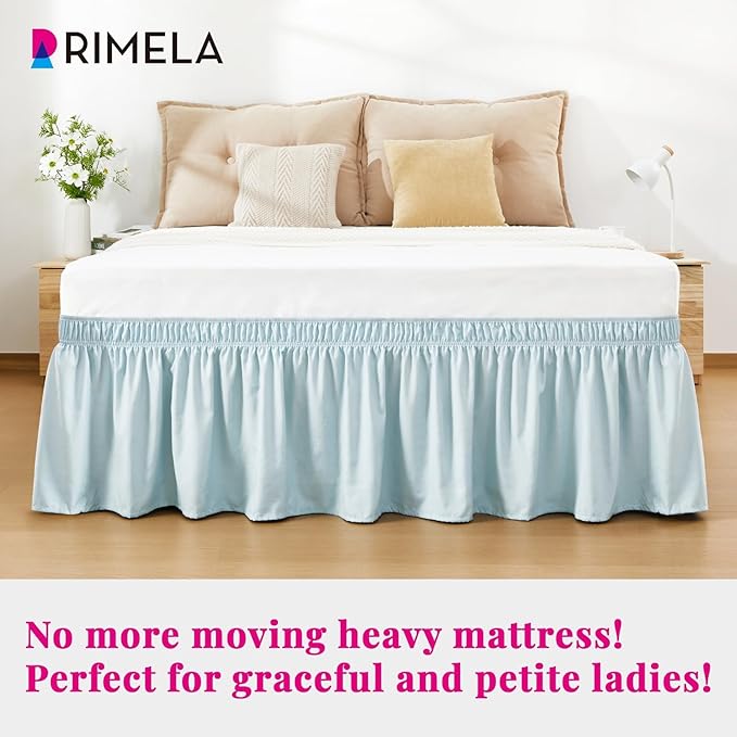 RIMELA Blue Bed Skirt King Size 18 Inch Drop, Wrap Around Elastic Bedskirt, Dust Ruffle for Adjustable Bed Base Machine Washable Easy to Install Bed Skirts