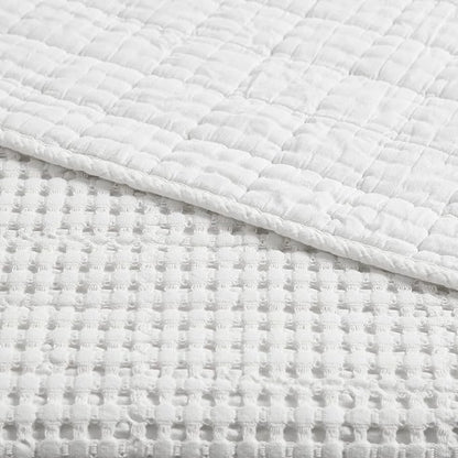 Levtex Home Mills Waffle Twin Bedspread Set (84x104in) with 1 Pillow Sham (26x20in) - Bright White - 100% Cotton Twin Size Bedspread Set - Lightweight, Soft, Pre-Washed