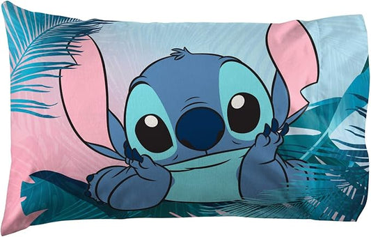 Jay Franco Kids Sheet Set with Fitted, Flat Sheets & Pillow Cover - Ultra-Soft Bedding with Pillowcase for Room Decor, Teal - Lilo & Stitch, 4 Piece Queen