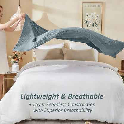 EMME Cotton Muslin Twin Blanket Breathable Gauze Soft Lightweight Blankets Adults Gifts for Women (Heather Teal, 60"x80")