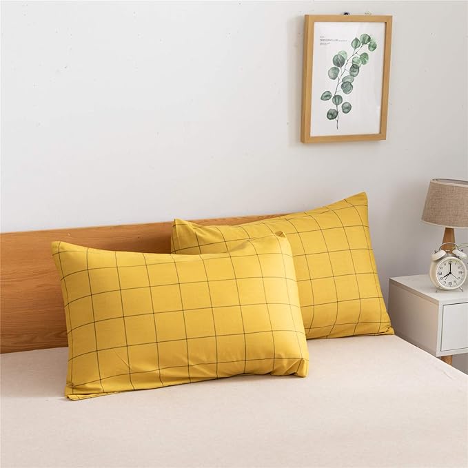 JELLYMONI 100% Natural Cotton 3pcs Plaid Duvet Cover Sets, Checkered Queen Comforter Cover, 1 Duvet Cover and 2 Pillow Shams with Zipper Closure & Corner Ties