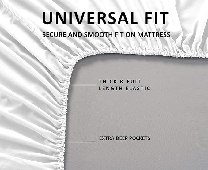 Mattress-Homes Ultra-Soft Breathable, Hotel Luxury Collection, Split King Size 7 Piece Crisp Sheet Set, 100% Egyptian Cotton, Extra Deep Pocket Upto 21", Machine Washable Sheets in White Solid
