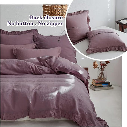Simple&Opulence 100% Linen Euro Sham Covers with Ruffle, 26x26 Inch Pillow Covers Set of 2, Euro Pillow Shams for Bed Couch French Home Decor Luxury and Breathable Square Pillow Cases, Purple